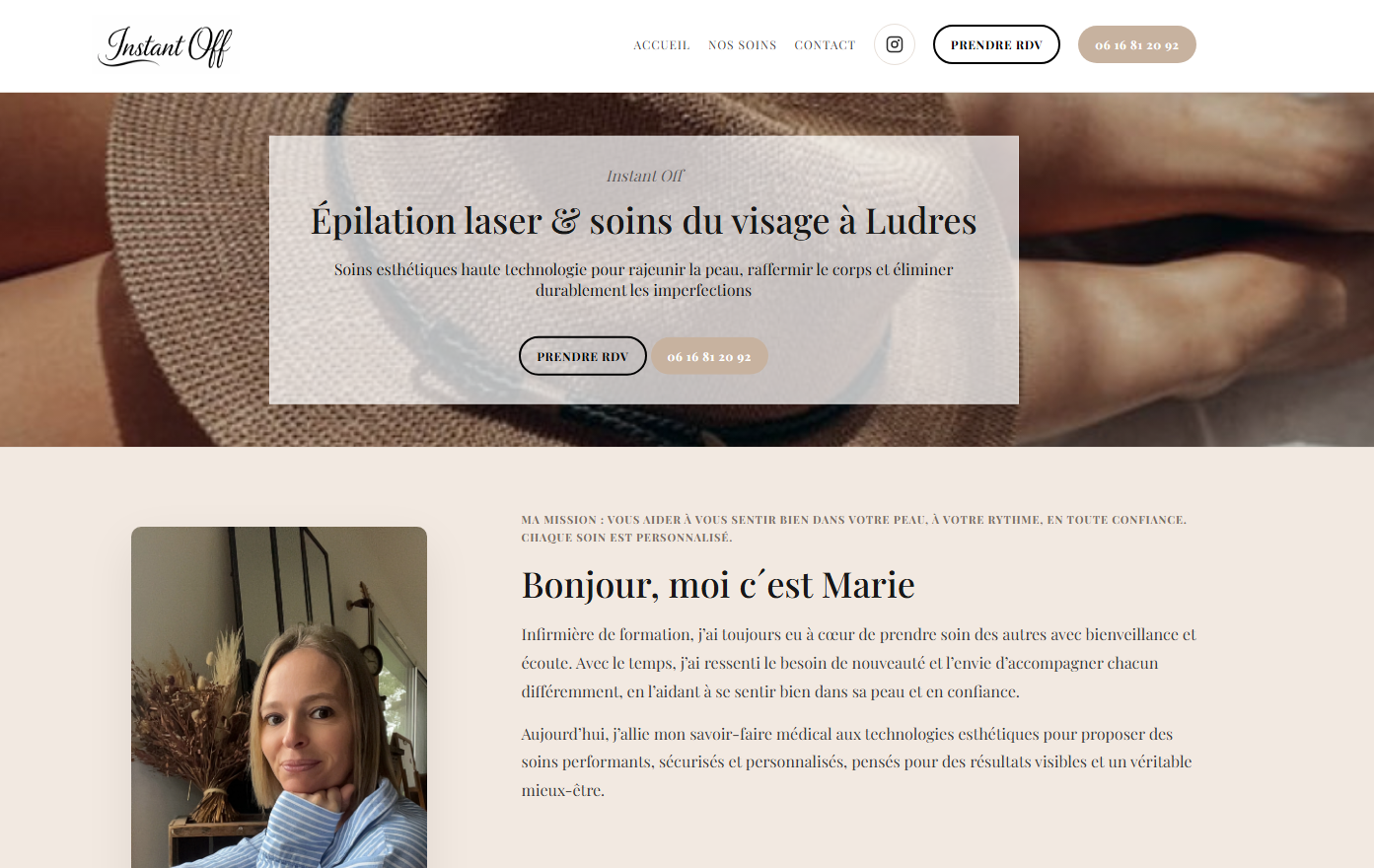 Site web créé pour Marie Bartement – instant-off.fr